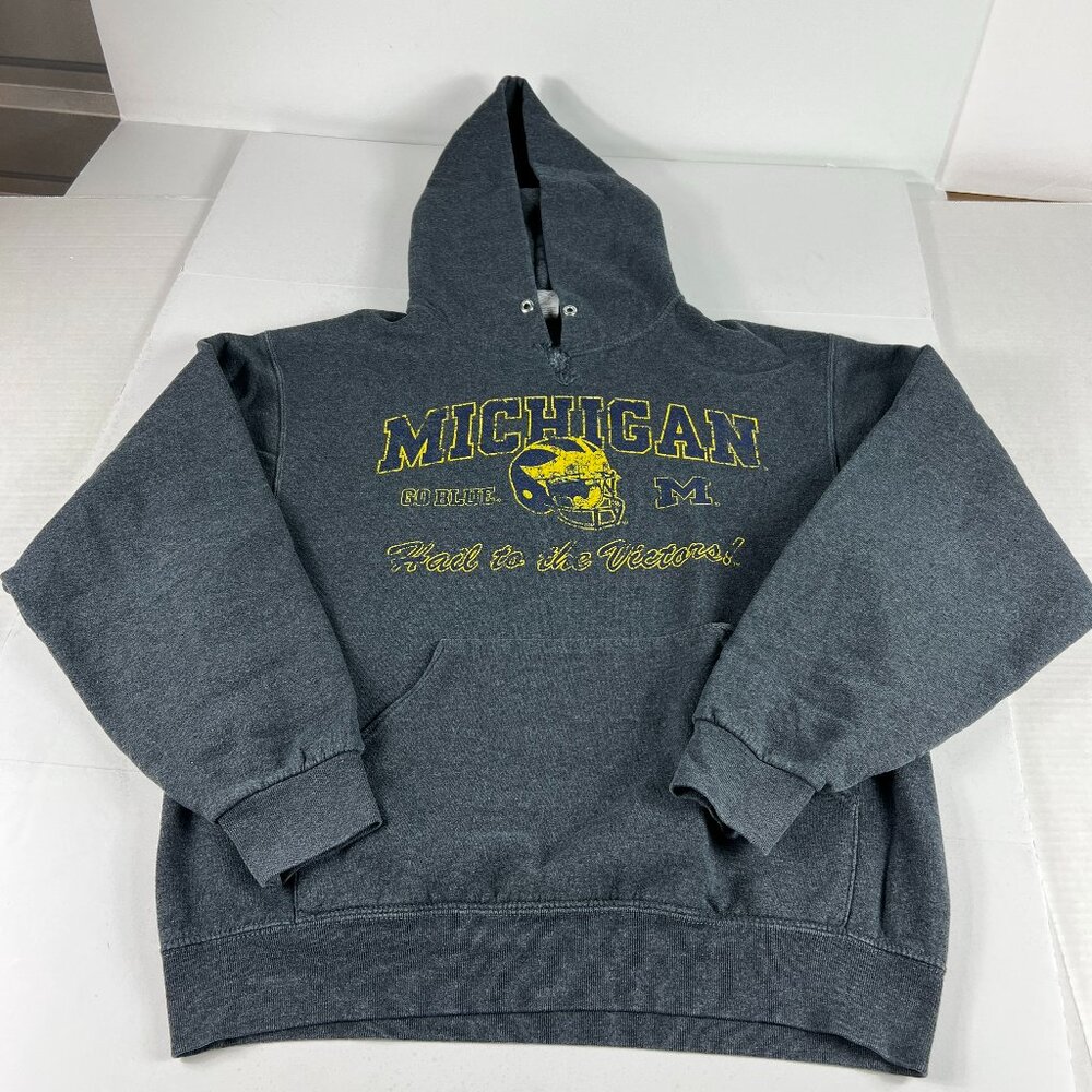 Y2K Jerzees Michigan Wolverines Sweatshirt Medium Dark Grey Distressed Hoodie